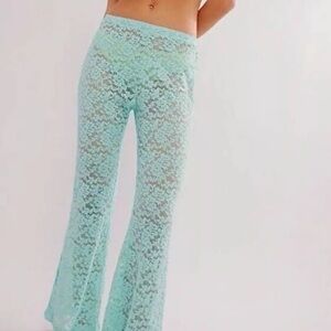 Free People Intimately All Day Floral Lace Flare Pants Mint Green Small NWT